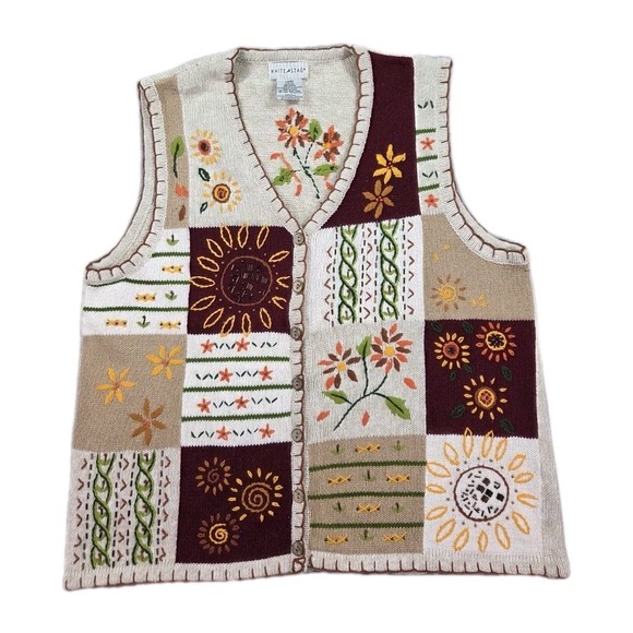 White Stag Sweaters - Vintage Fall Sweater Cardigan Womens Large Fall Autumn Leaves Thanksgiving